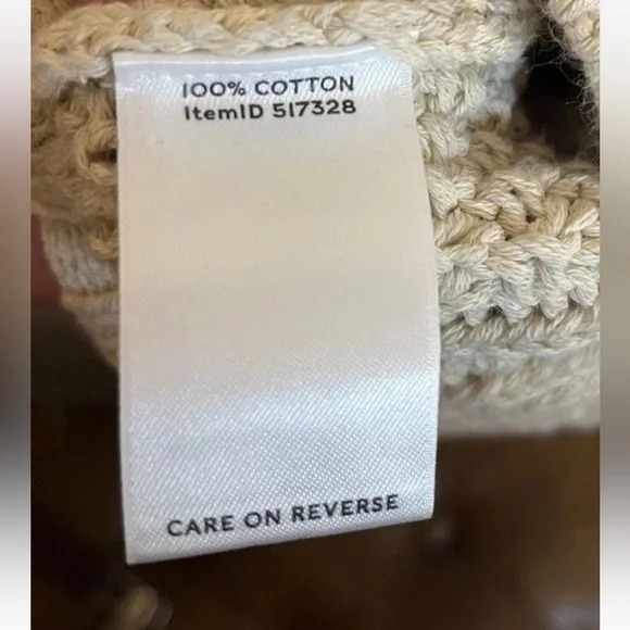 L.L. Bean Signature Fisherman Cream Black Cable Knit Cotton Sweater Sz M EUC - Picture 7 of 8